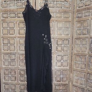 Linea Donatella Sheer Black Floral Embellished Nightgown Size M